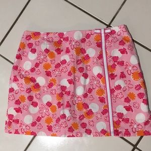 Bright pink floral ladybug white tag Lilly Pulitzer stretch skirt, Sz 10, rare.